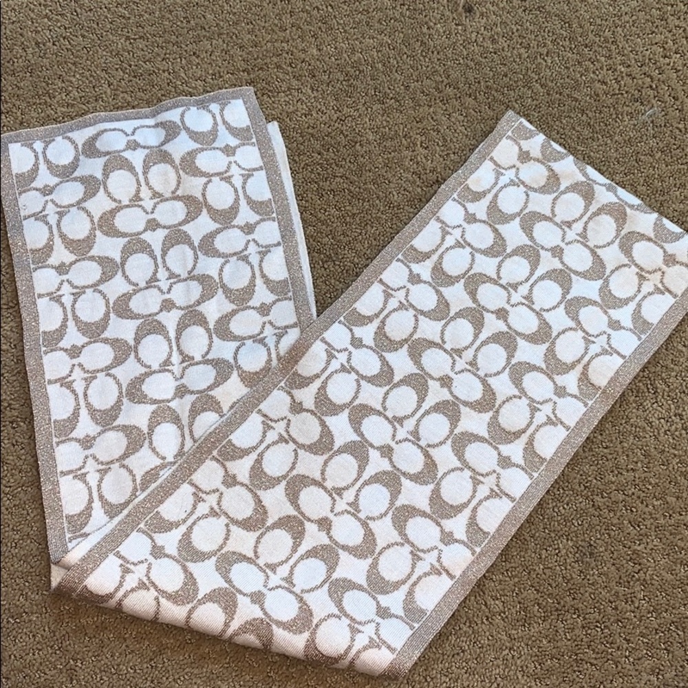 Coach Tan and White Signature Scarf